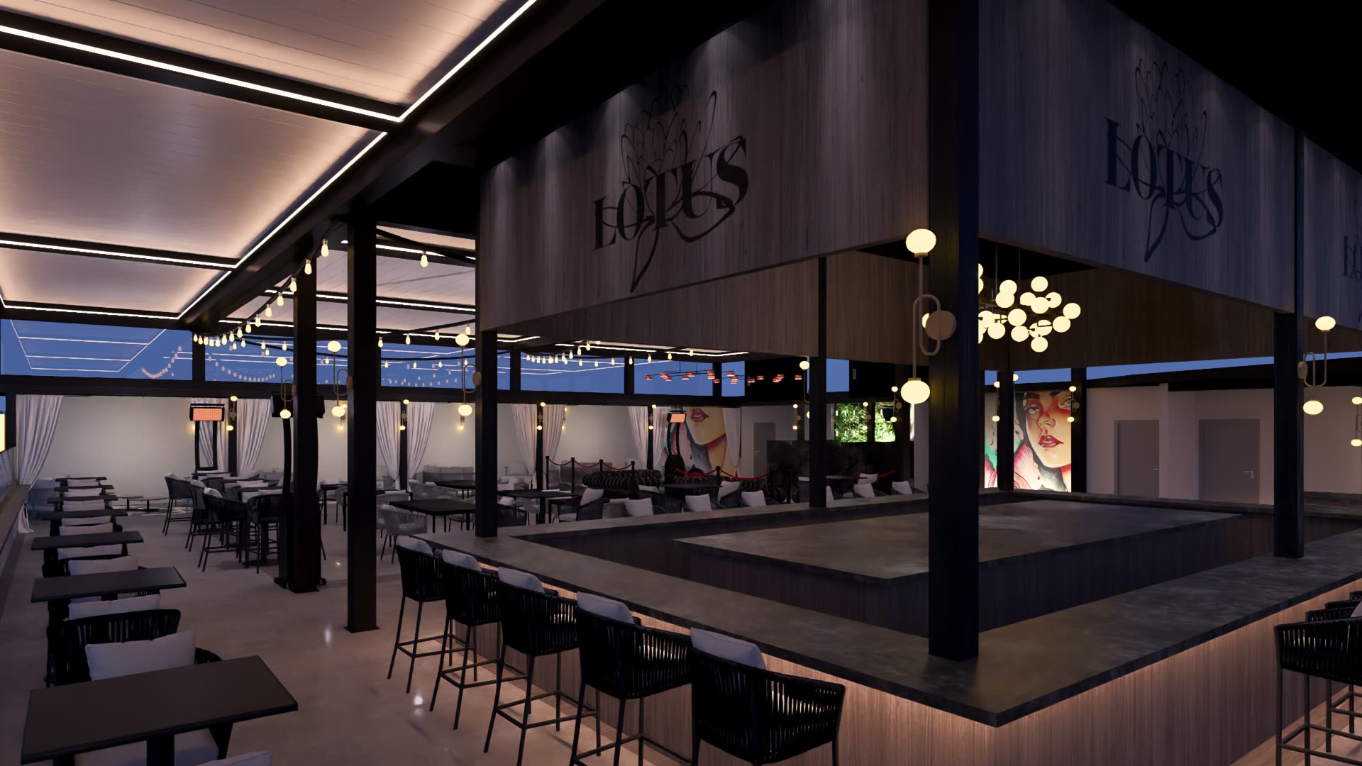 Lotus Rooftop Passaic — outdoor dining structure by Breslow